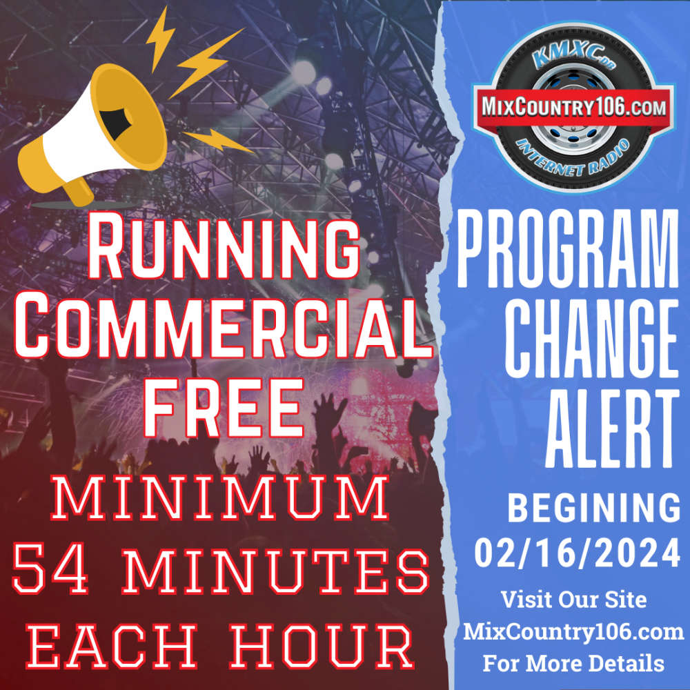 Program Change Alert: Minumum 54 Minutes Each Hour to Commercial Free Music.